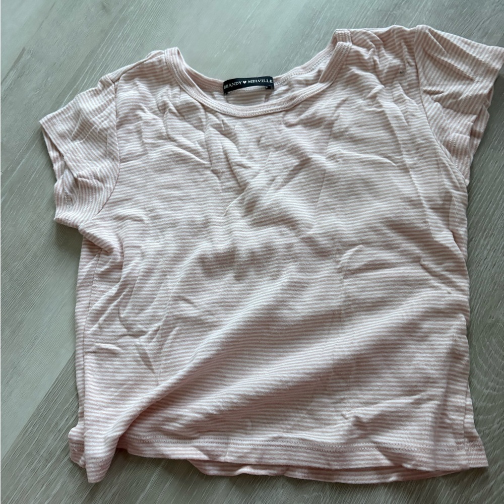 Brandy Melville Pale Pink Thin-Striped Short Sleeve Tee